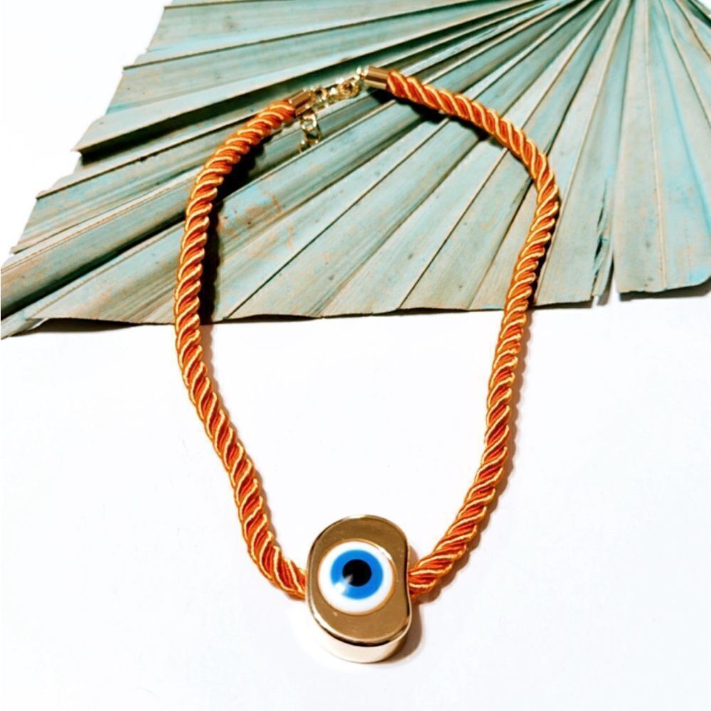Free People Orange and Gold Evil Eye Necklace
